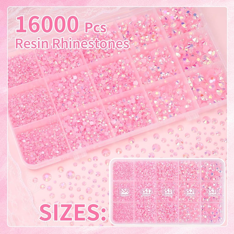 Uotey 16000 Pcs Resin Rhinestones for Crafting, Flatback Light Pink Gems Jelly Rhinestones, Mixed Sizes Pink Bedazzling Crystal with Pickup Tool for DIY Crafts Clothing Tumblers Mugs Shoes Fabric Nail Art - Image 2